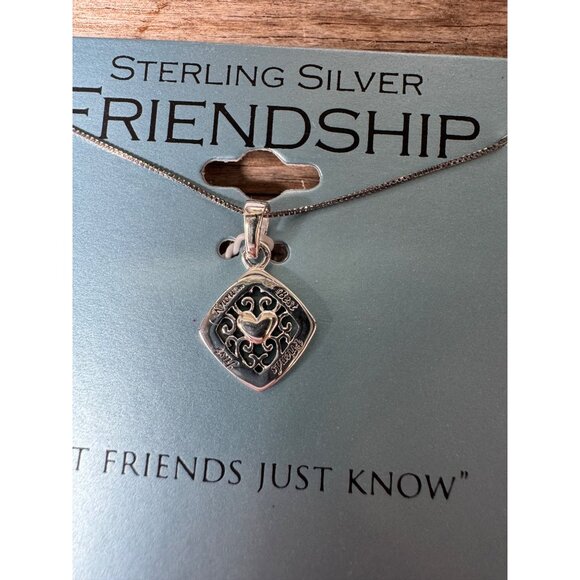 Sterling Silver Friendship Necklace With Square Pendant Engraved "Best Friends J - Picture 1 of 4